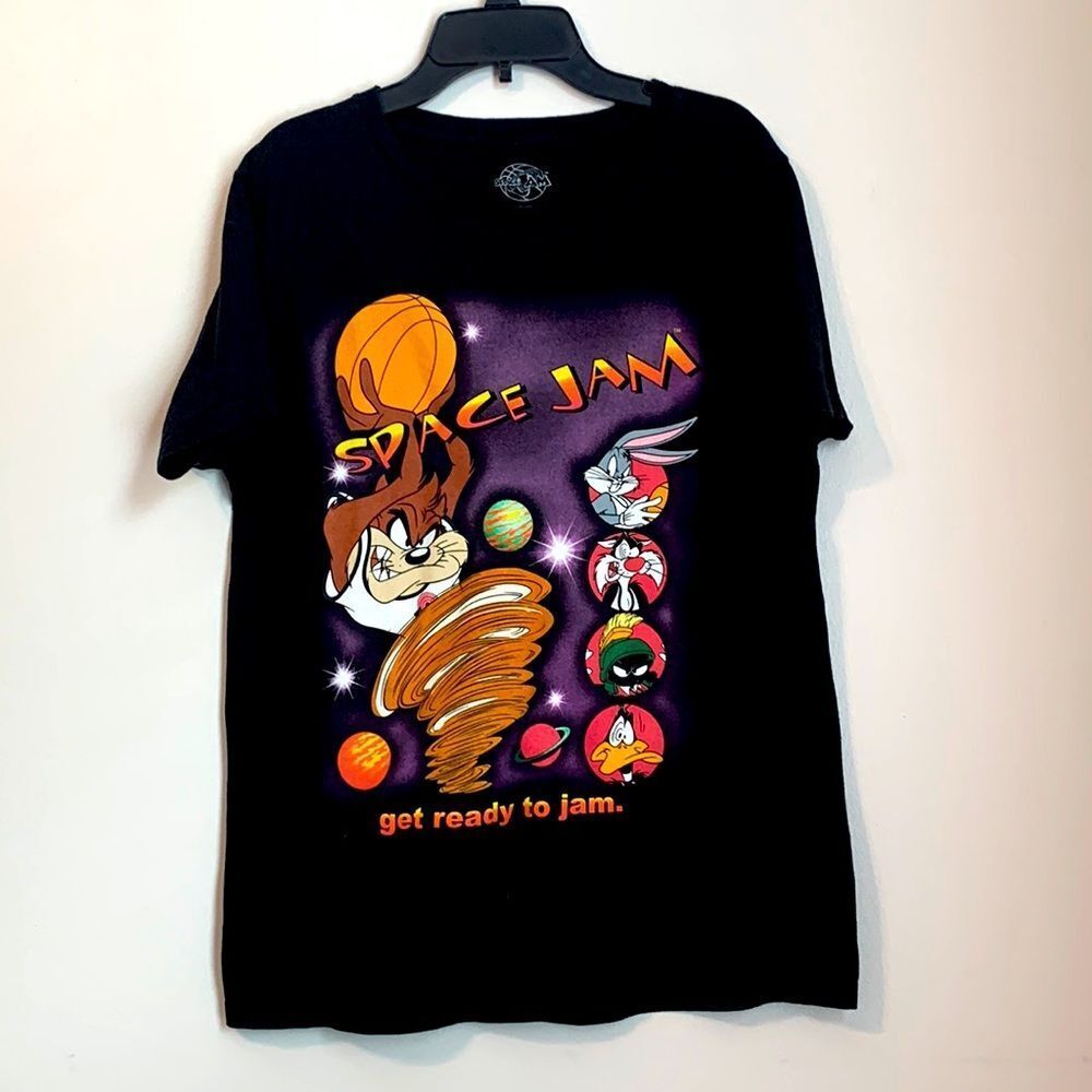 Space Jam | Men’s Black Graphic Print Basketball T shirt Looney Tunes Tee Size S